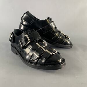 SIMONE ROCHA Size 9 Black Leather Belted Lace Up Shoes
